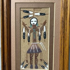 Framed Native American Navajo Handmade Natural Sand Painting Female Hunchback